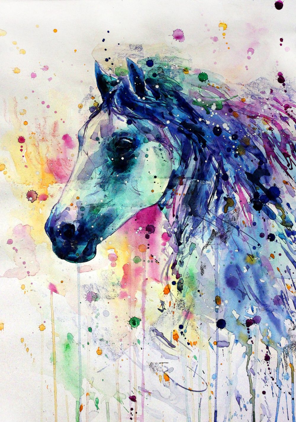 Elena Shved’s grunge effect watercolor horse paintings – galamaga